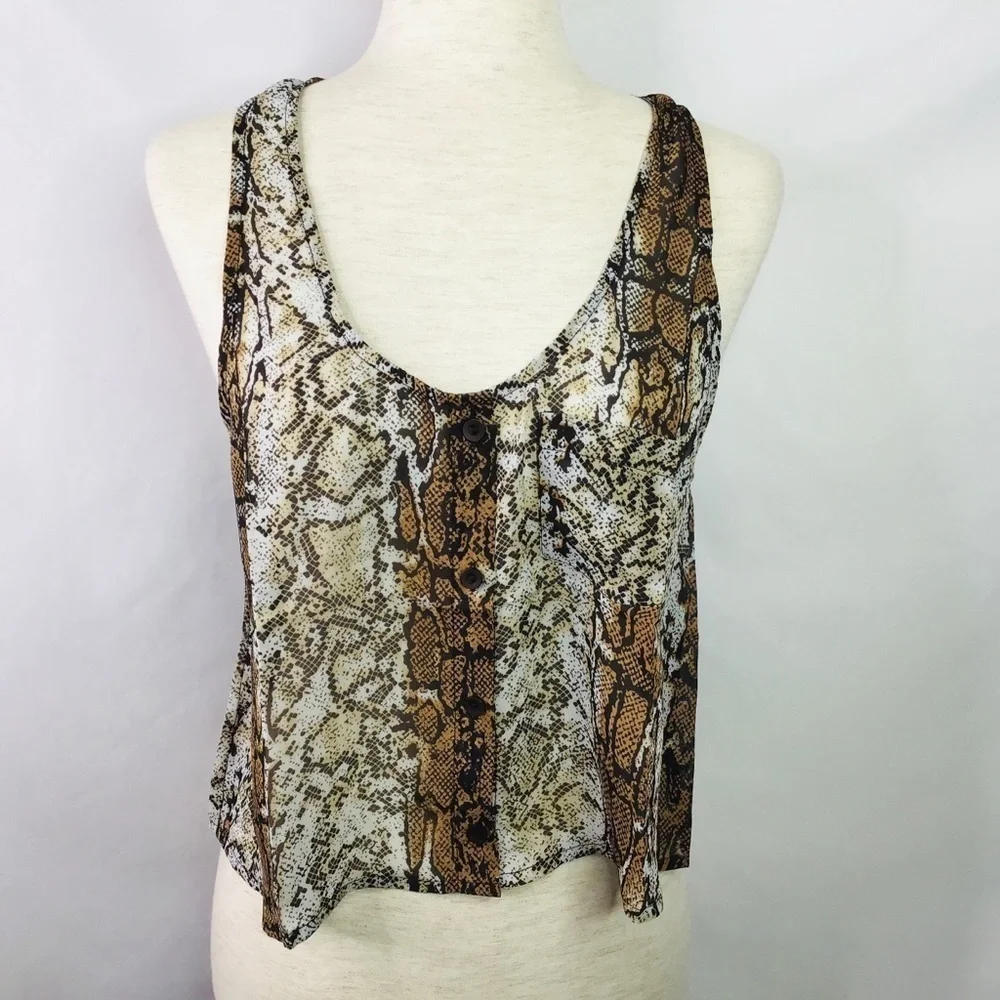 Nwot Timing Tank Top Size Small Crop Snakeskin Animal Print Black Brown - Picture 1 of 10